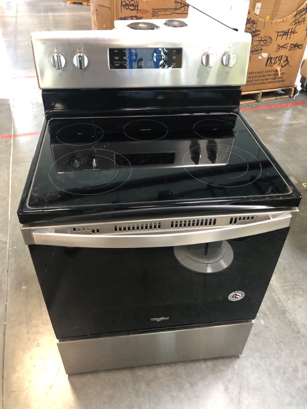 Photo 2 of 
Whirlpool 30 Inch Wide 5.3 Cu. Ft. Free Standing Electric Range with FlexHeat™ Dual Radiant Element [Unable to test missing power cord]