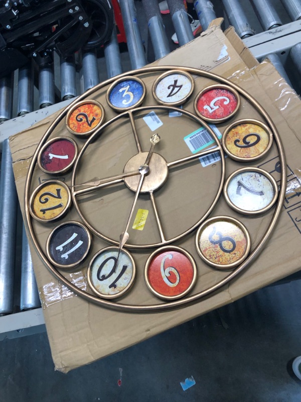 Photo 1 of 24” Metal Number Large Wall Clock, Mute Creative Vintage Silent Wall Art Clock Industrial Gear Clock, Indoor Silent Non Ticking Large Round Decorative Clock for Living Room, Kitchen, Home, Loft