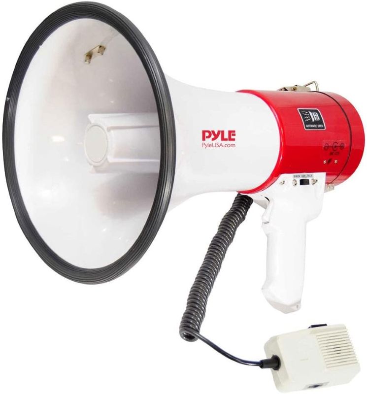 Photo 1 of  Megaphone Speaker PA Bullhorn - with Built-in Siren 50 Watts Adjustable Volume Control & Record Function - Ideal for Football, Baseball, Cheerleading Fans, Coaches or for Safety Drills PMP58U