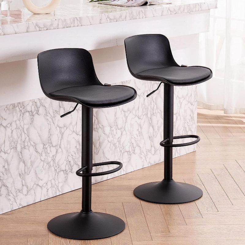 Photo 1 of 
YOUTASTE Black Bar Stools Counter Height Bar Stool Upholstered Adjustable Swivel Metal High Back Bar Chairs PU Soft Cushion for Home and Kitche