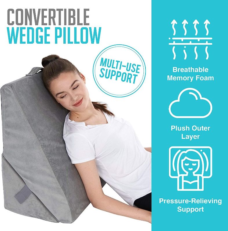 Photo 1 of Bed Wedge Pillow - Adjustable 9&12 Inch Folding Memory Foam Incline Cushion System for Legs and Back Support Pillow - Acid Reflux, Anti Snoring, Heartburn, Reading – Machine Washable