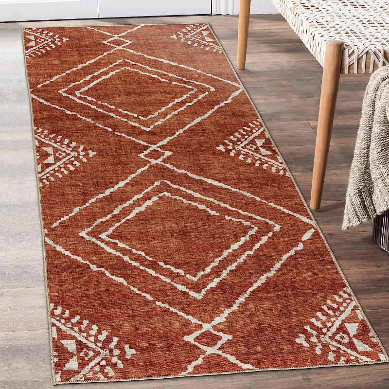 Photo 1 of ReaLife Machine Washable Rug - Stain Resistant, Non-Shed - Eco-Friendly, Non-Slip, Family & Pet Friendly - Made from Premium Recycled Fibers - Moroccan Diamond - Orange, 2'6" x 6'