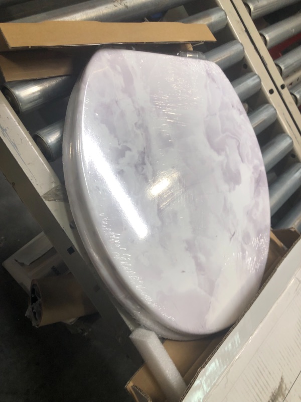 Photo 3 of Angel Shield Marble Toilet Seat Durable Molded Wood with Quiet Close, Easy Clean, Quick-Release Hinges Elongated Toilet Seat (Elongated, Purple Marble) Elongated-18.5” Purple Marble-Elongated