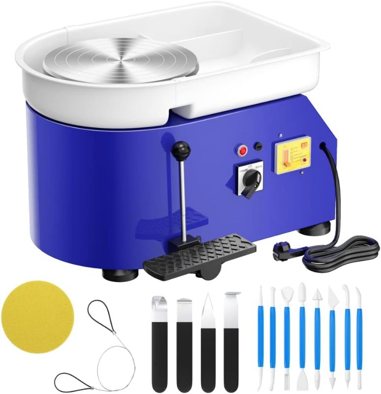 Photo 1 of SKYTOU Pottery Wheel Pottery Forming Machine 25CM 350W Electric Pottery Wheel with Foot Pedal DIY Clay Tool Ceramic Machine Work Clay Art Craft (Blue)