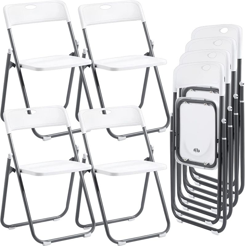 Photo 1 of 8 Pack 8 Pack Folding Plastic Chair with 330lb Capacity Stackable Folding Chair Portable Metal Foldable Chair Fold up Event Chairs for Office Dining Wedding Party Supplies Indoor Outdoor (White)