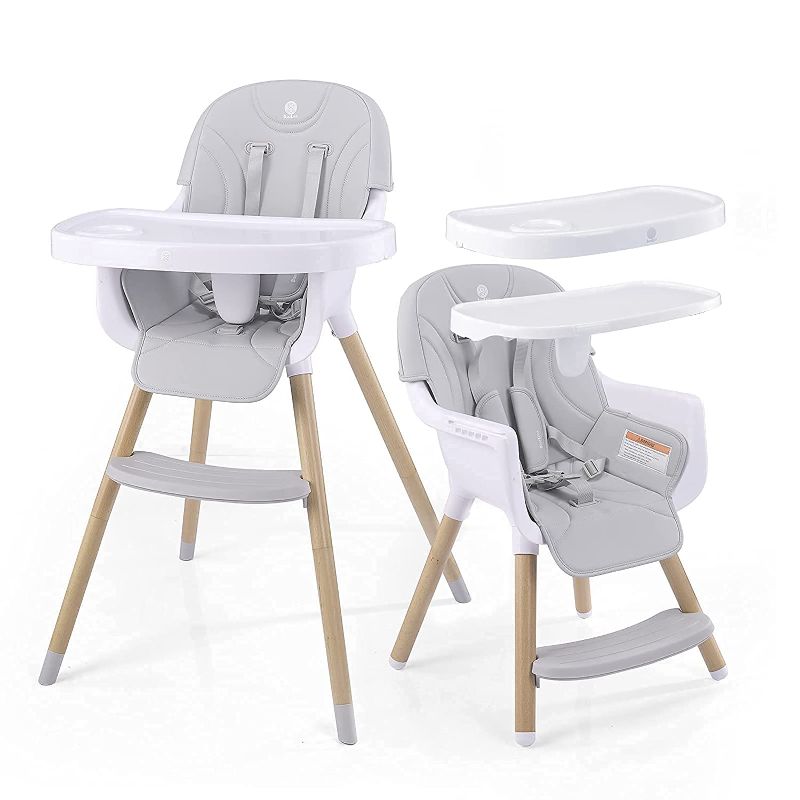 Photo 1 of Baby High Chair, 3-in-1 Convertible ASTM Approved Infant Adjustable Feeding Dining Chair | 2 Big Removable Easy to Clean Dishwasher Safe Trays,for 6 Mons up to 35 Lb Toddler(Grey)
