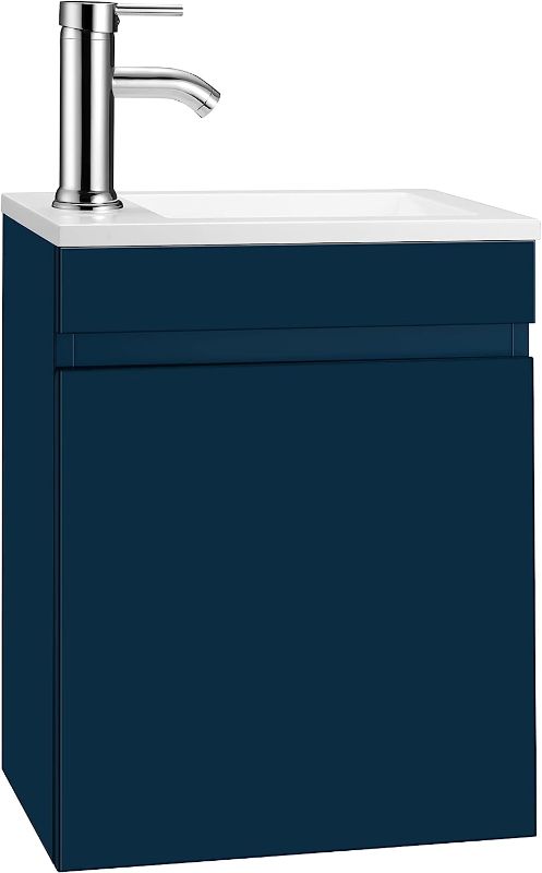 Photo 1 of AHB 16" Bathroom Vanity W/Sink Combo for Small Space, Wall Mounted Bathroom Cabinet Set with Chrome Faucet Pop Up Drain U Shape Drain(Blue)…