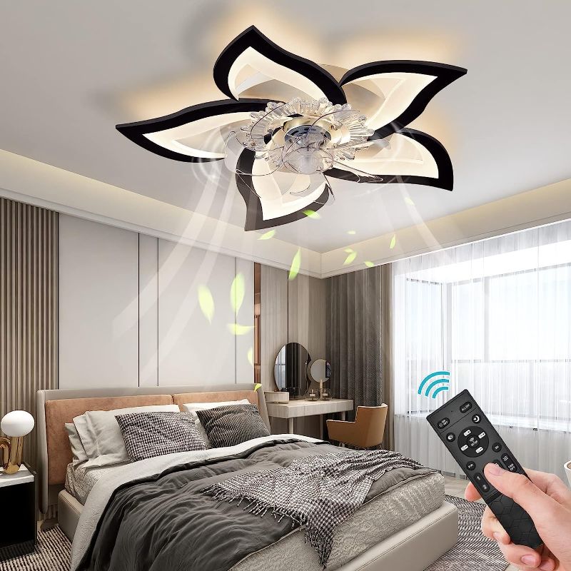 Photo 1 of Bevenus Low Profile Ceiling Fans with Lights,Black Modern Dimmable Flower Shape Ceiling Light Fan with Remote Control/app Control,Timing 3 Gear Speeds Fan...