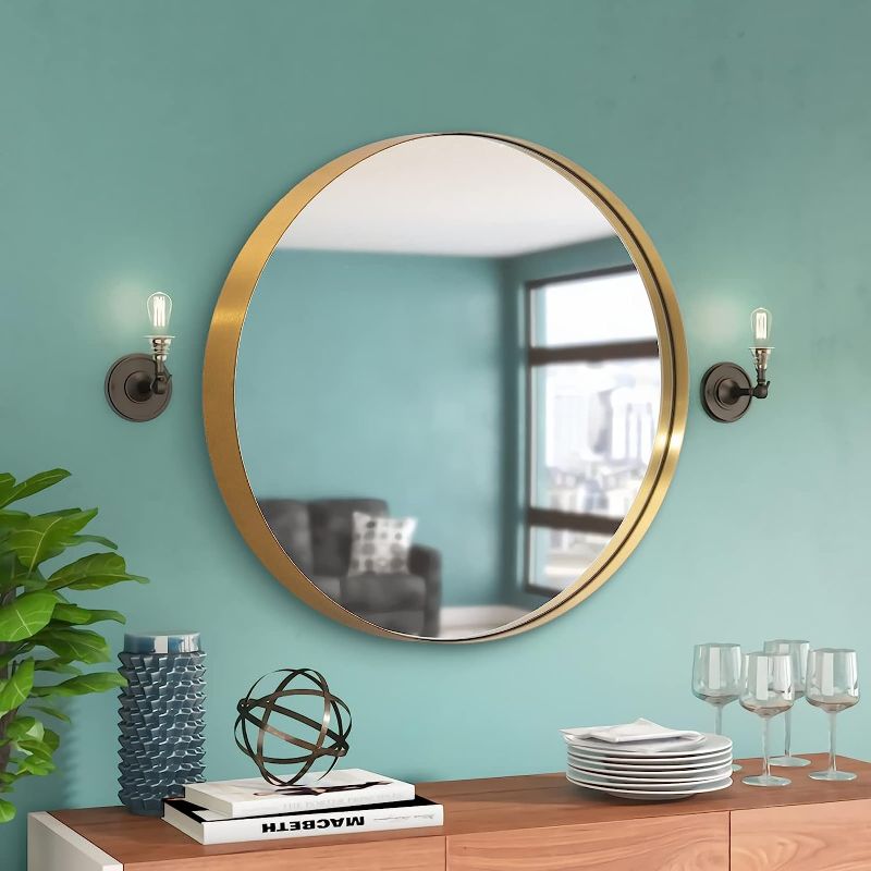 Photo 1 of ANDY STAR Gold Round Mirror, 24’’ Brushed Gold Circle Bathroom Mirrors in Stainless Steel Metal Frame 1" Deep Set Design
