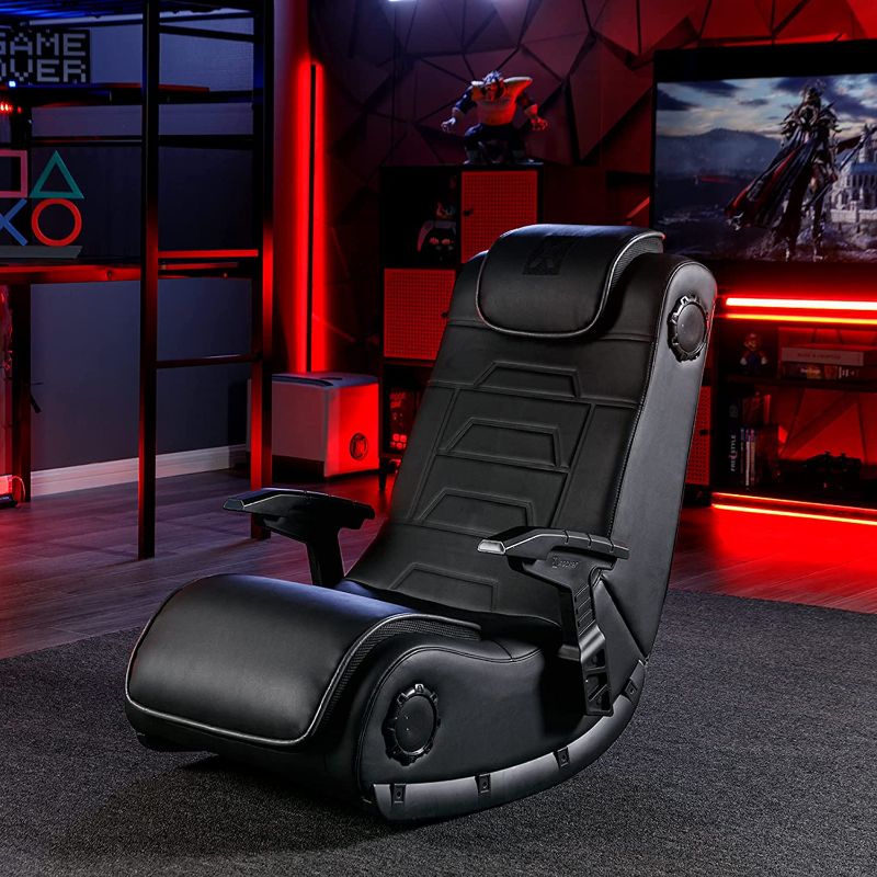 Photo 1 of X Rocker Pro Series H3 Vibrating Floor Video Gaming Chair, with Headrest, 4.1 High Tech Audio, Wireless, Leather, Foldable, 5125901, 35" x 22" x 34.5", Black