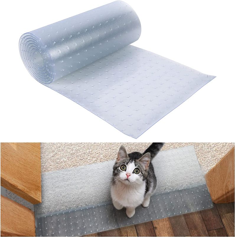 Photo 1 of Carpet Protector, Heavy Duty Plastic Pets Scratch Stopper for Carpet, Easy to Cut, Clear Non-Slip Floor Runner Prevent Carpets Rugs from Scratching Tearing Wearing at Doorway