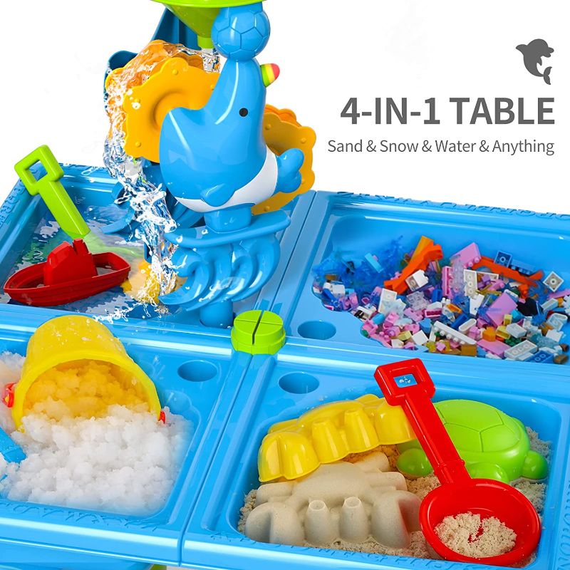 Photo 1 of Bennol Sand and Water Table, 4 in 1 Outdoor Sand Water Play Table Beach Toys for Toddlers Kids Boys Girls, Outdoor Activity Summer Toys for Toddlers Age 1-3 3-5