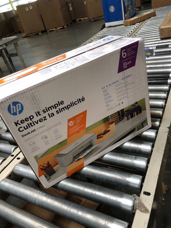 Photo 1 of HP DeskJet 2755e Wireless Color All-in-One Printer with bonus 6 months Instant Ink (26K67A), white
