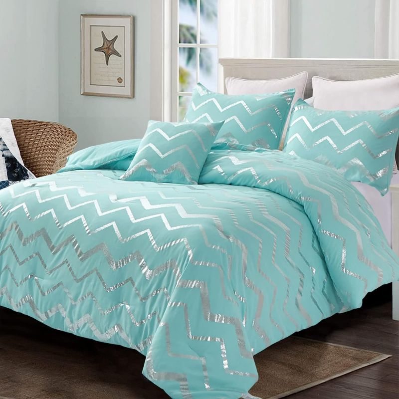 Photo 1 of 
Aqua Comforter Set Twin Size, Metallic Teal and Silver Bedding Set, 3 Piece Lightweight Microfiber Comforter for Teen Girls Boys Women (1 Pillow Case + 1..