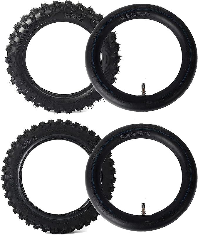 Photo 1 of (2-Set) AR-PRO 2.50-10” and 2.75-10” Dirt Bike Tires and Inner Tubes - 2.50-10” Front Tire and Tube/2.75-10” Rear Tire and Tube - Excellent Upgrade Tires...