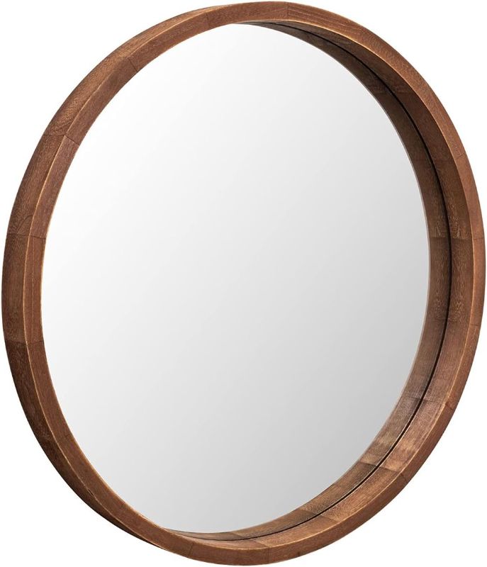 Photo 1 of  Round Wood Mirror 30 Inch Farmhouse Wall Mirror Wooden Framed Brown Circle Mirror for Bathroom Vanity Living Room Bedroom