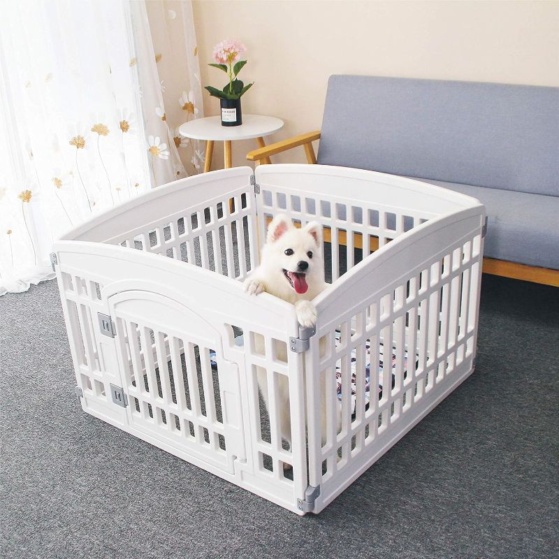 Photo 1 of 
Roll over image to zoom in







VIDEOS
Pet Playpen with Mesh Fabric Top Cover Foldable Gate for Dogs Heavy Plastic Puppy Exercise Pen Small Pets Fence Puppies Folding Cage 4 Panels for Puppies and Small Dogs House Black (33.5x33.5 Inches)
