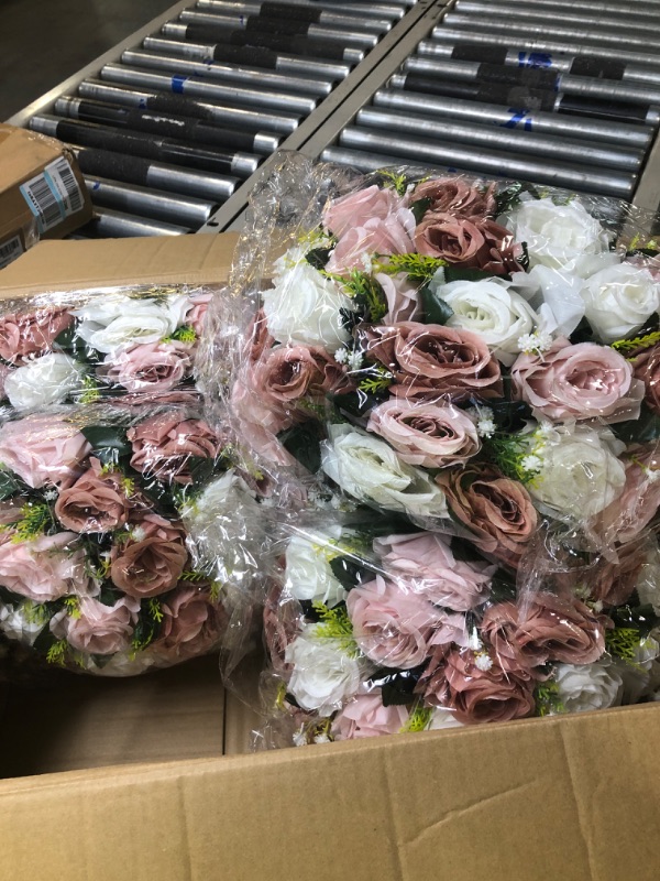 Photo 2 of BLOSMON Fake Flower Ball Table Centerpieces 6 Pcs Artificial Flowers 13.7" Large Dusty Pink Rose Kissing Ball Arrangement Center Pieces for Tables Faux Silk Floral Bouquet for Wedding Party Home Dusty Rose - 3 Colors 6