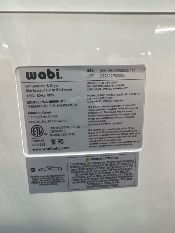 Photo 7 of Wabi UV-C Sterilizer and Dryer for Baby Bottles, Electronic Devices and Kitchen Wares, Low Heat Ultraviolet Lighting Sanitizer with Touch Panel, Countertop Sterilized Storage Unit