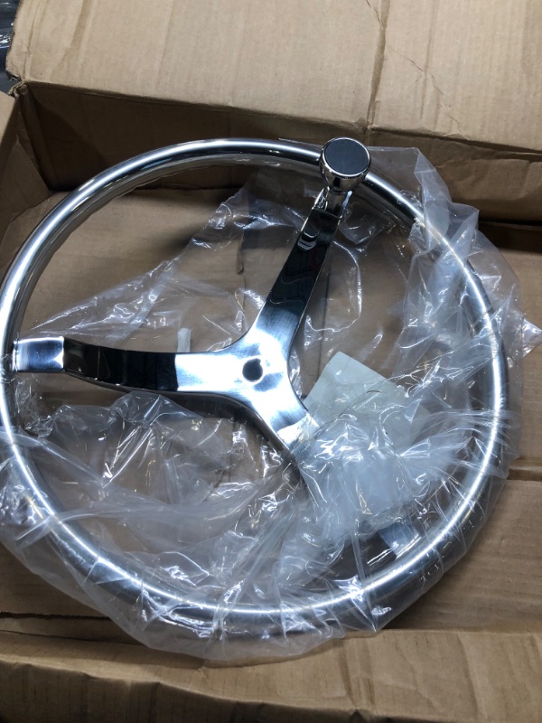 Photo 3 of SeaLux 316 Stainless Steel Boat Steering Wheel 3-Spoke 15-1/2" Dia, with 5/8" -18 Nut and Turning Knob for Seastar and Verado