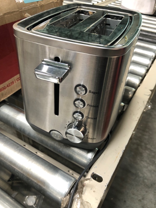 Photo 4 of GE Stainless Steel Toaster | 2 Slice | Extra Wide Slots for Toasting Bagels, Breads, Waffles & More | 7 Shade Options for the Entire Household to Enjoy | Countertop Kitchen Essentials | 850 Watts 2-Slice