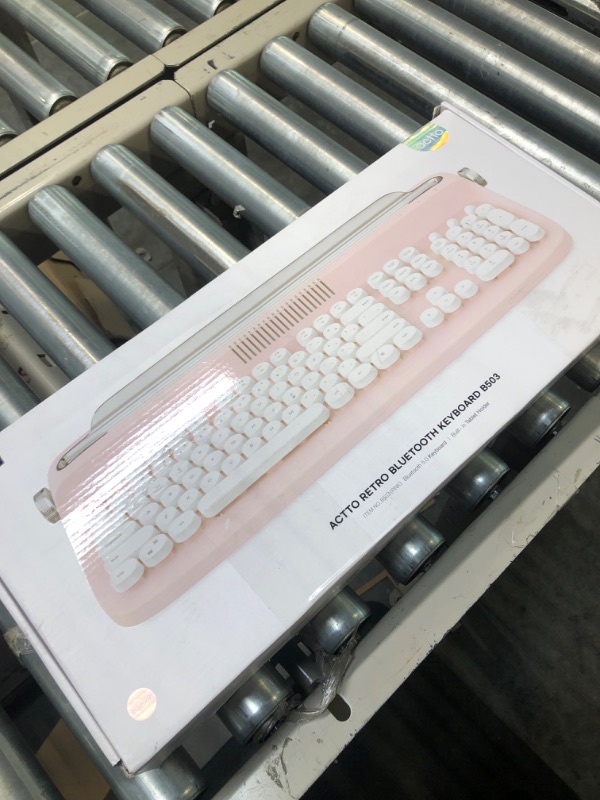 Photo 2 of YUNZII ACTTO B503 Wireless Typewriter Keyboard, Retro Bluetooth Keyboard with Integrated Stand for Multi-Device (B503, Baby Pink) B503 Baby Pink