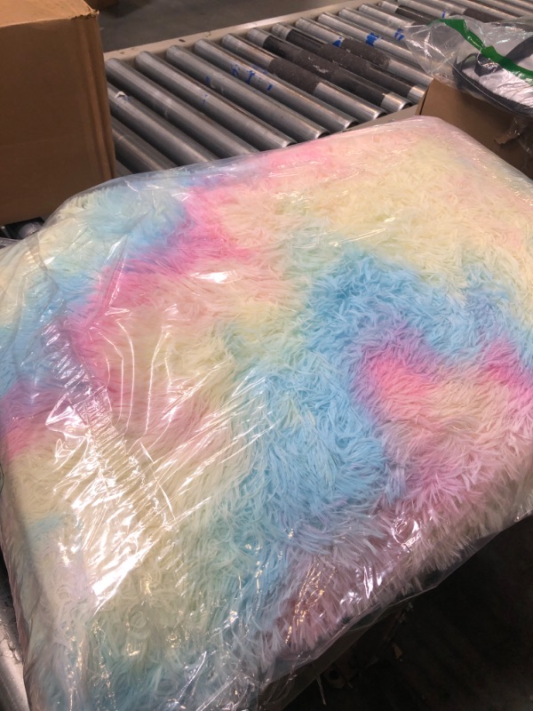 Photo 2 of 4x6 Rainbow Carpet for Living Room Soft Luxury Bedroom Fluffy Room Area Rug Shaggy Girls Comfy Mat Rainbow 4x6 Feet