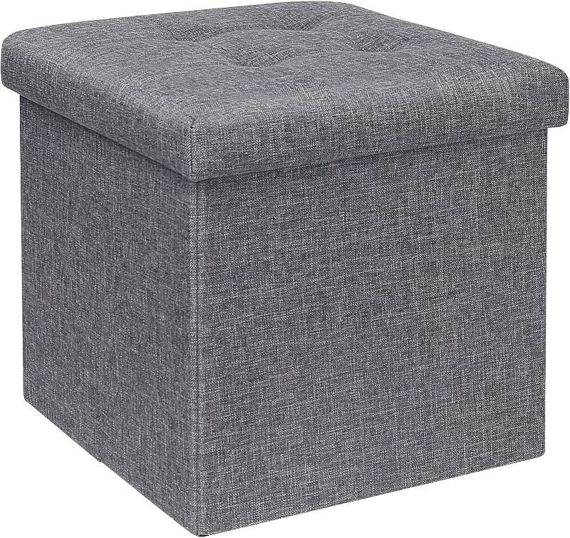 Photo 1 of B FSOBEIIALEO Storage Ottoman Cube, Toy Chest Folding Footrest for Living Room Seat, 12.6"X12.6"X12.6" (Linen Grey)