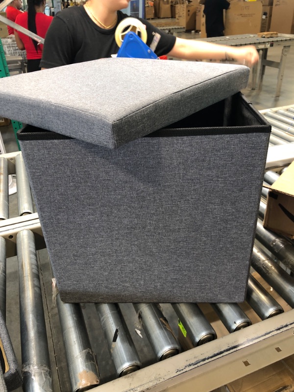 Photo 1 of B FSOBEIIALEO Storage Ottoman Cube, Toy Chest Folding Footrest for Living Room Seat, 12.6"X12.6"X12.6" (Linen Grey)