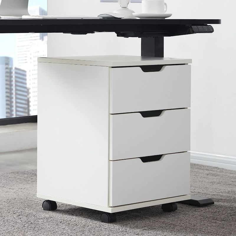 Photo 1 of Soohow 3 Drawer File Cabinet Small Cabinet with Drawers, Wood Filing Cabinet Storage Cabinet with Drawers Wheels File Cabinets for Home Office Rolling File Cabinet for Under Desk Makeup Dresser White