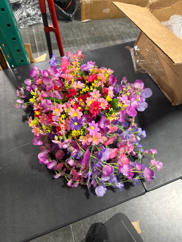Photo 1 of Artificial Flowers Hanging Basket, Fake Hanging Plant Silk Wisteria Hanging Flower, Faux Flower Arrangement for Outdoor Indoor Garden Yard Pouch Patio Indoor Home Decoration