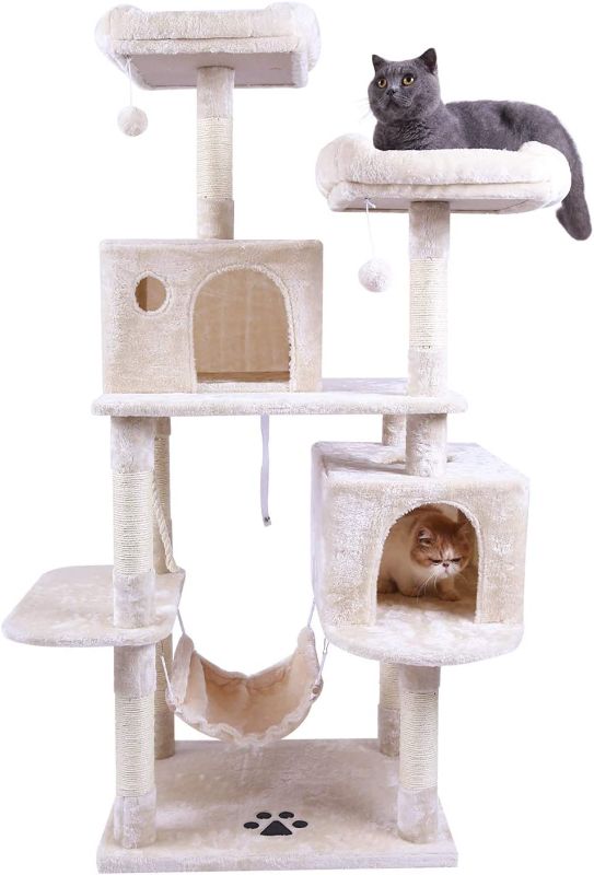 Photo 1 of Hey-brother Large Multi-Level Cat Tree Condo Furniture with Sisal-Covered Scratching Posts, 2 Bigger Plush Condos, Perch Hammock for Kittens, Cats and Pets Beige MPJ020M