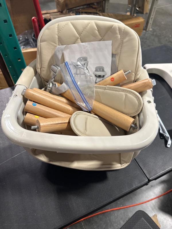 Photo 3 of 3-in-1 Convertible Wooden High Chair,Baby High Chair with Adjustable Legs & Dishwasher Safe Tray, Made of Sleek Hardwood & Premium Leatherette,Cream Color