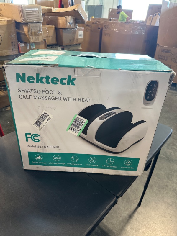 Photo 2 of Nekteck Foot Shiatsu Massager, Calf Massage with Heat Therapy, Deep Kneading, Vibration, Compression Leg Massager for Home and Office Use (Remote Control) White