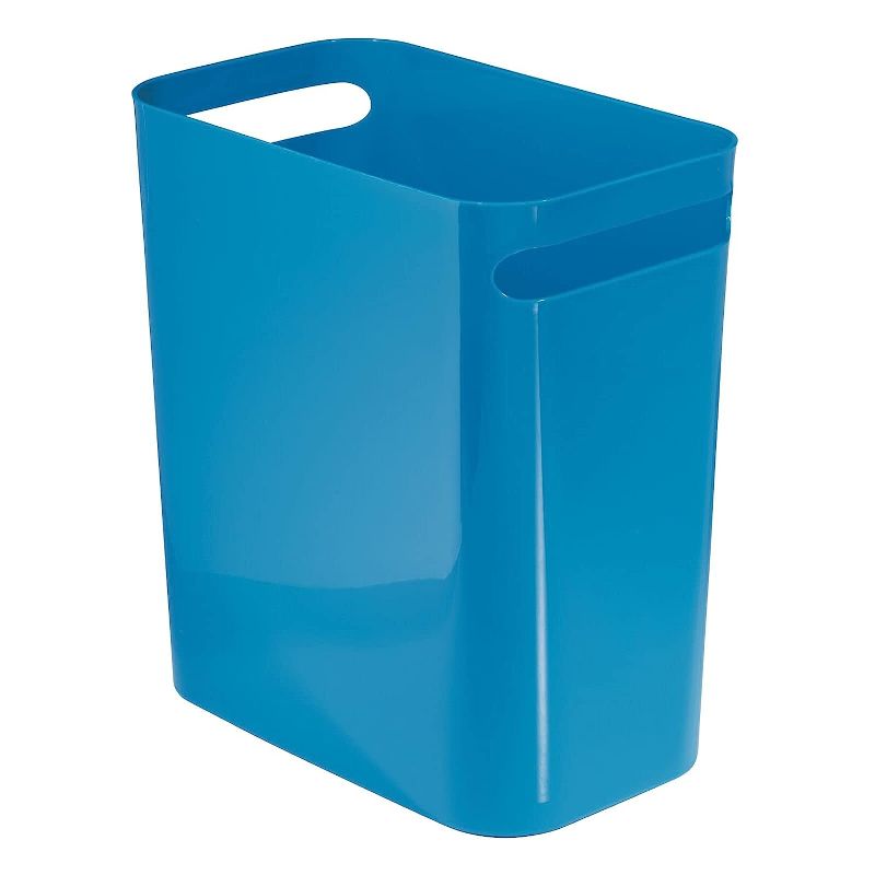 Photo 1 of mDesign Plastic Slim Large 2.5 Gallon Trash Can Wastebasket, Classic Garbage Container Recycle Bin for Bathroom, Bedroom, Kitchen, Office, Outdoor Waste, Recycling - Aura Collection - Cornflower Blue