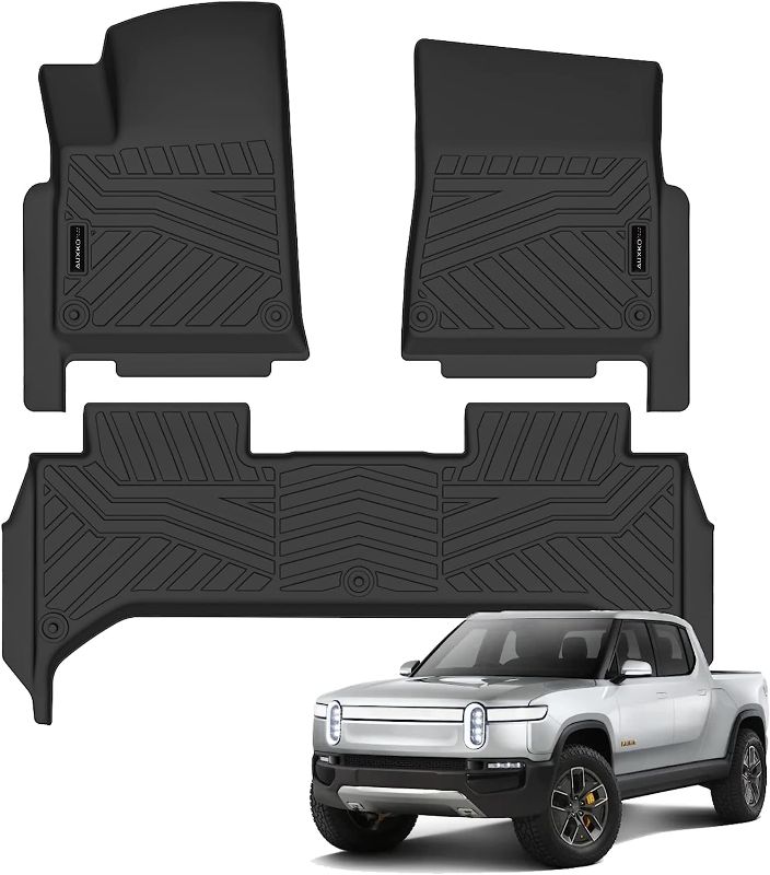 Photo 1 of Auxko All Weather Floor Mats Fits for Rivian R1T 2022 2023 TPE Rubber Liners Accessoires for Rivian R1T 2022 2023 All Season Guard Odorless Anti-Slip Mats for 1st & 2nd Row