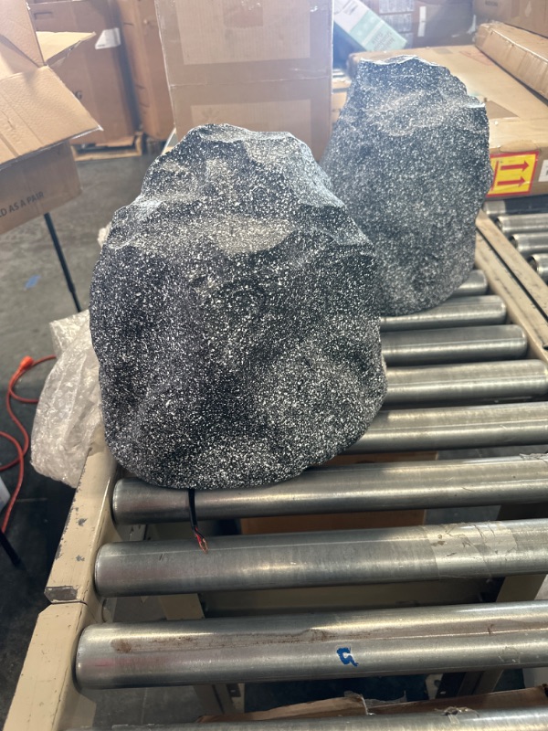 Photo 1 of Theater Solutions 2R8G Outdoor Granite 8" Rock 2 Speaker Set for Deck Pool Spa Yard Garden, Granite Grey 8 in