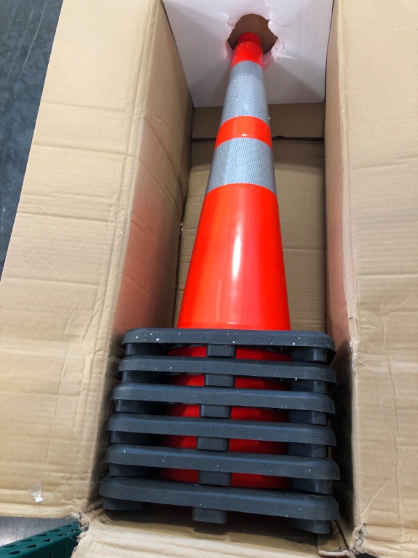 Photo 2 of (6 Cones) BESEA 28” inch Orange Safety Traffic Cones, Construction Road Parking Cone Structurally Stable, Crowd Control at Public Place.