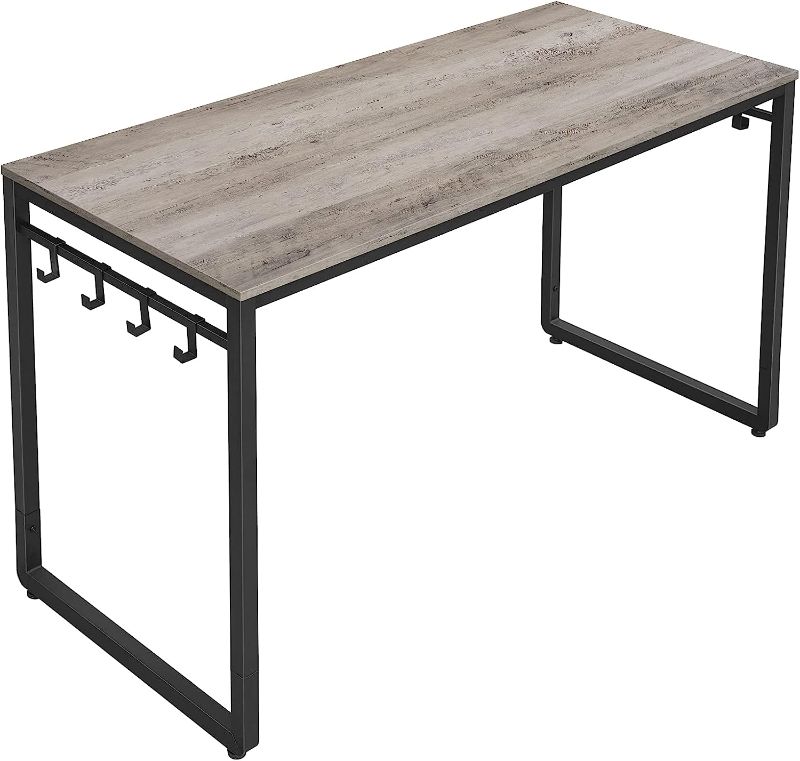 Photo 1 of VASAGLE ALINRU Computer Desk, 55-Inch Writing Desk, Office Desk with 8 Hooks, for Study, Home Office, Easy Assembly, Steel Frame, Industrial Design, Greige and Black ULWD059B02