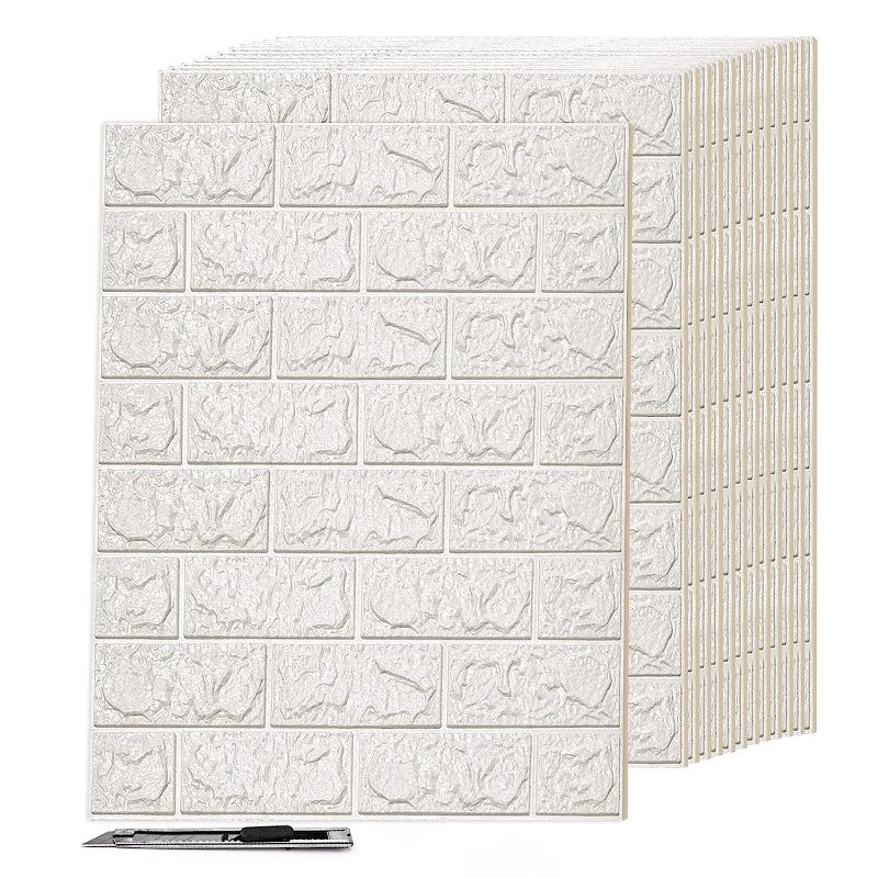 Photo 1 of Art3d 44 SF 3D Peel and Stick Foam Brick Wall Panels, White (30 Pack)