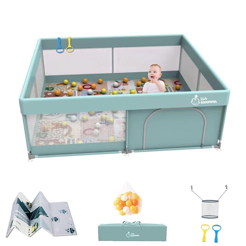 Photo 1 of Baby Playpen with Mat,Playpen for Babies and Toddlers,71”x59”Extra Large Baby Playpen,Sturdy Safety Indoor & Outdoor Kids Activity Play Center with Anti-Slip Suckers and Zipper Gate.