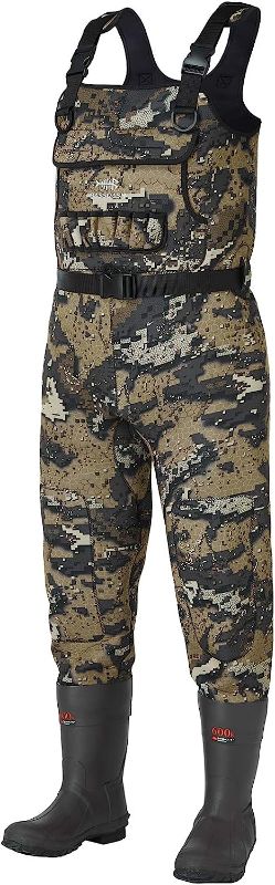 Photo 1 of BASSDASH Bare Camo Neoprene Chest Fishing Hunting Waders for Men with 600 Grams Insulated Rubber Boot Foot Size 10