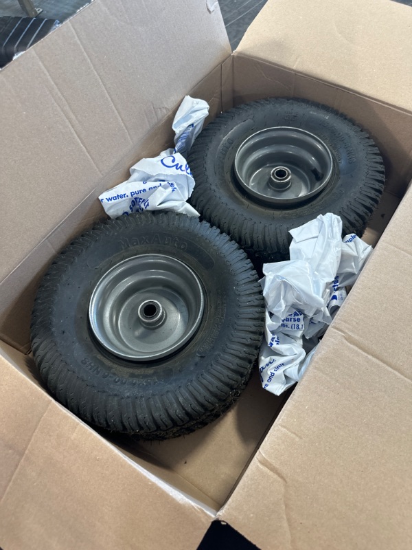Photo 1 of MaxAuto 2Pcs 15X6.00-6 Front Tire and wheel Assembly Replacement for Craftsman John Deere Riding Mowers, 3"-3.5''-4.0''-4.5'' Centered Hub with 3/4" or 5/8'' Axle Bore,Dark Gray Rim