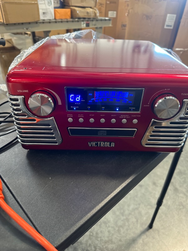 Photo 4 of Victrola 50's Retro Bluetooth Record Player & Multimedia Center with Built-in Speakers - 3-Speed Turntable, CD Player, AM/FM Radio | Vinyl to MP3 Recording | Wireless Music Streaming | Red Red Record Player