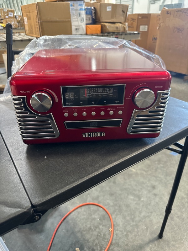 Photo 3 of Victrola 50's Retro Bluetooth Record Player & Multimedia Center with Built-in Speakers - 3-Speed Turntable, CD Player, AM/FM Radio | Vinyl to MP3 Recording | Wireless Music Streaming | Red Red Record Player