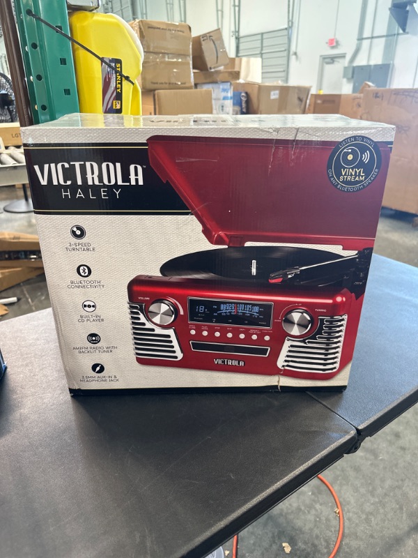 Photo 2 of Victrola 50's Retro Bluetooth Record Player & Multimedia Center with Built-in Speakers - 3-Speed Turntable, CD Player, AM/FM Radio | Vinyl to MP3 Recording | Wireless Music Streaming | Red Red Record Player