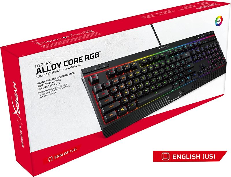 Photo 1 of HyperX Alloy Core RGB – Membrane Gaming Keyboard, Comfortable Quiet Silent Keys with RGB LED Lighting Effects, Spill Resistant, Dedicated Media Keys, Compatible with Windows 10/8.1/8/7 – Black