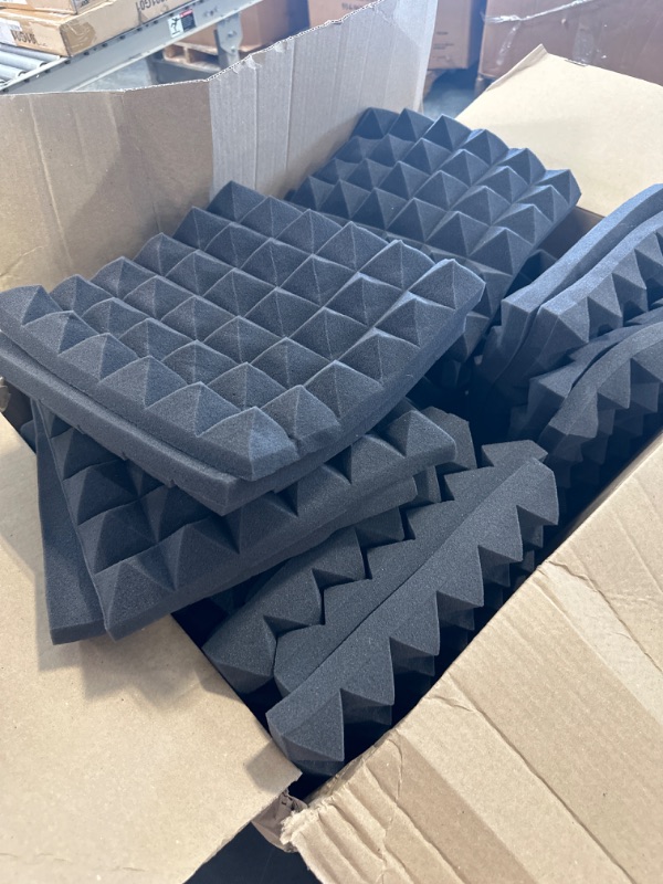 Photo 2 of Auslet 36 Pack - 12 x 12 x 2 Inches Sound Proof Foam Panels, Black Acoustic Foam, Pyramid Acoustic Panels, Soundproof Wall Panels, Sound Proofing Padding for Wall 12 x 12 x 2 Inches 36 Pack-25kg/m3