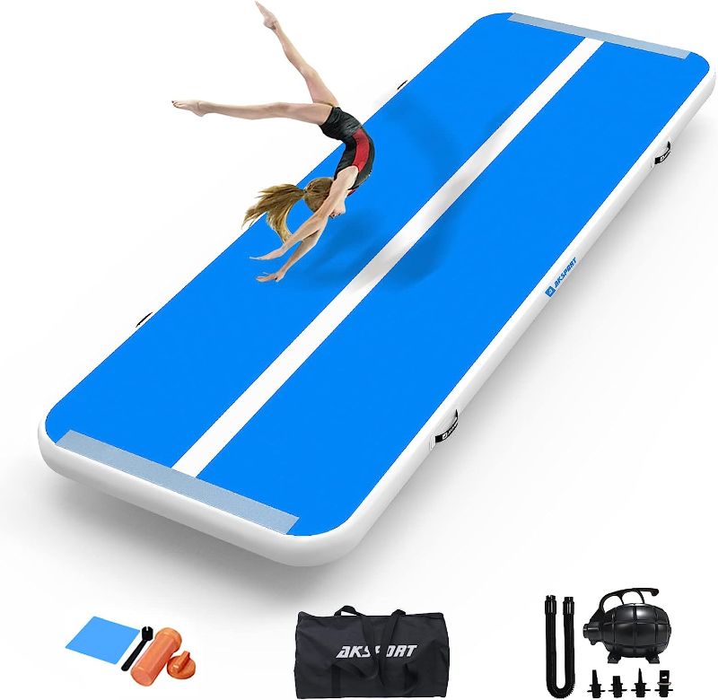 Photo 1 of AKSPORT Gymnastics Air Mat Tumble Track Tumbling Mat Inflatable Floor Mats with Air Pump for Home Use/Tumble/Gym/Training/Cheerleading/Parkour/Beach/Park/Water