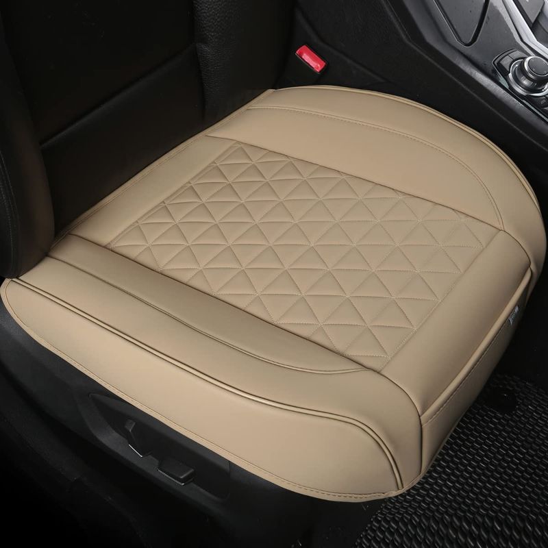Photo 1 of Black Panther 1 Pair Luxury Faux Leather Car Seat Covers Front Bottom Seat Cushion Covers, Anti-Slip and Wrap Around The Bottom, Fit 95% of Vehicles - Beige